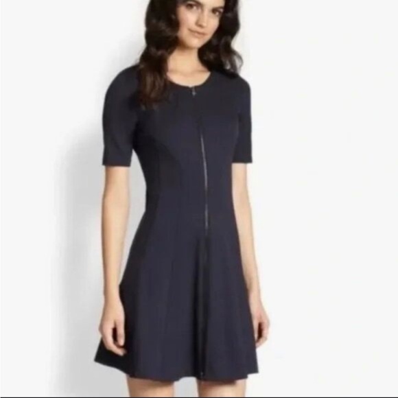 THEORY Bonbi Dress Black Zipper Front Fit and Flare - Picture 2 of 6